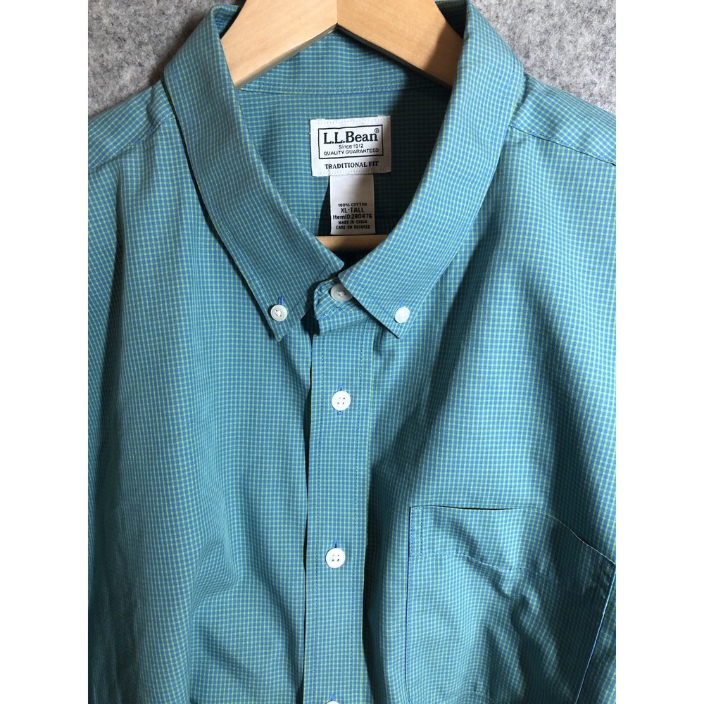 L.L. Bean Shirt Men XLT Blue Check Kennebunk Career Casual Classic